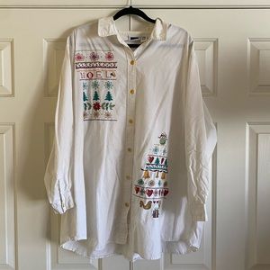 PLUS SIZE! White Christmas Button Down Blouse